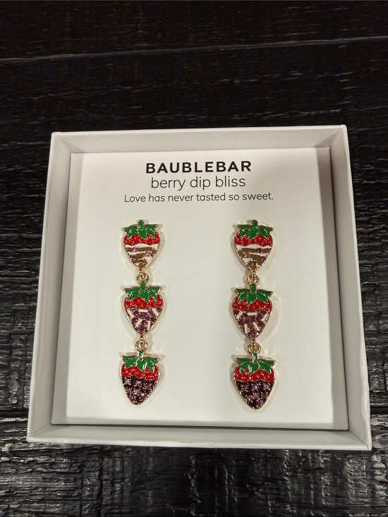 BaubleBar Jewelry - BaubleBar Berry Dip Bliss Triple Strawberry Drop Earrings - Red, Green & Purple